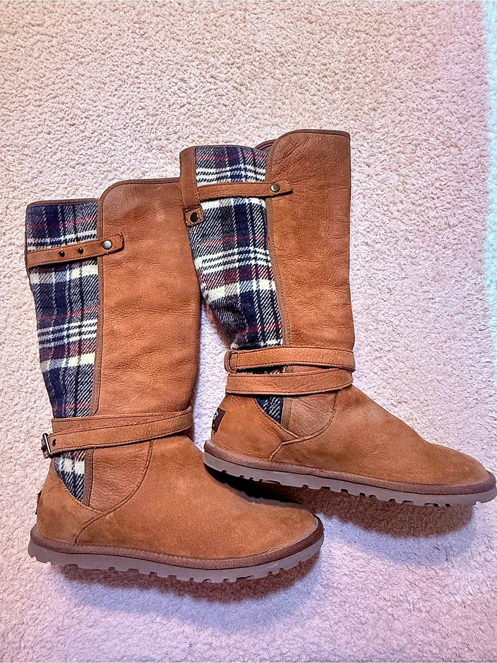 UGG Marielle Patchwork Plaid Tall Boots in Brown US 7